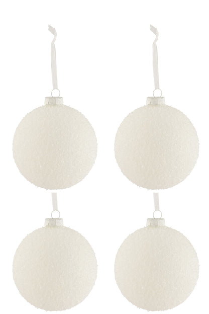 Doos Van 4 Kerstballen Besneeuwd Glas Wit Large J-Line