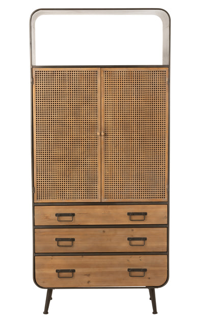 Kast Hoog 3 Lades Metaal/Hout Zwart/Naturel J-Line