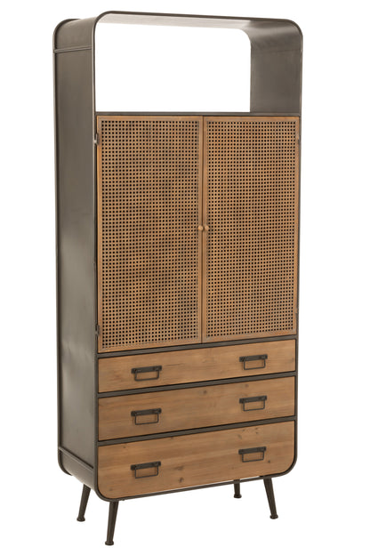 Kast Hoog 3 Lades Metaal/Hout Zwart/Naturel J-Line