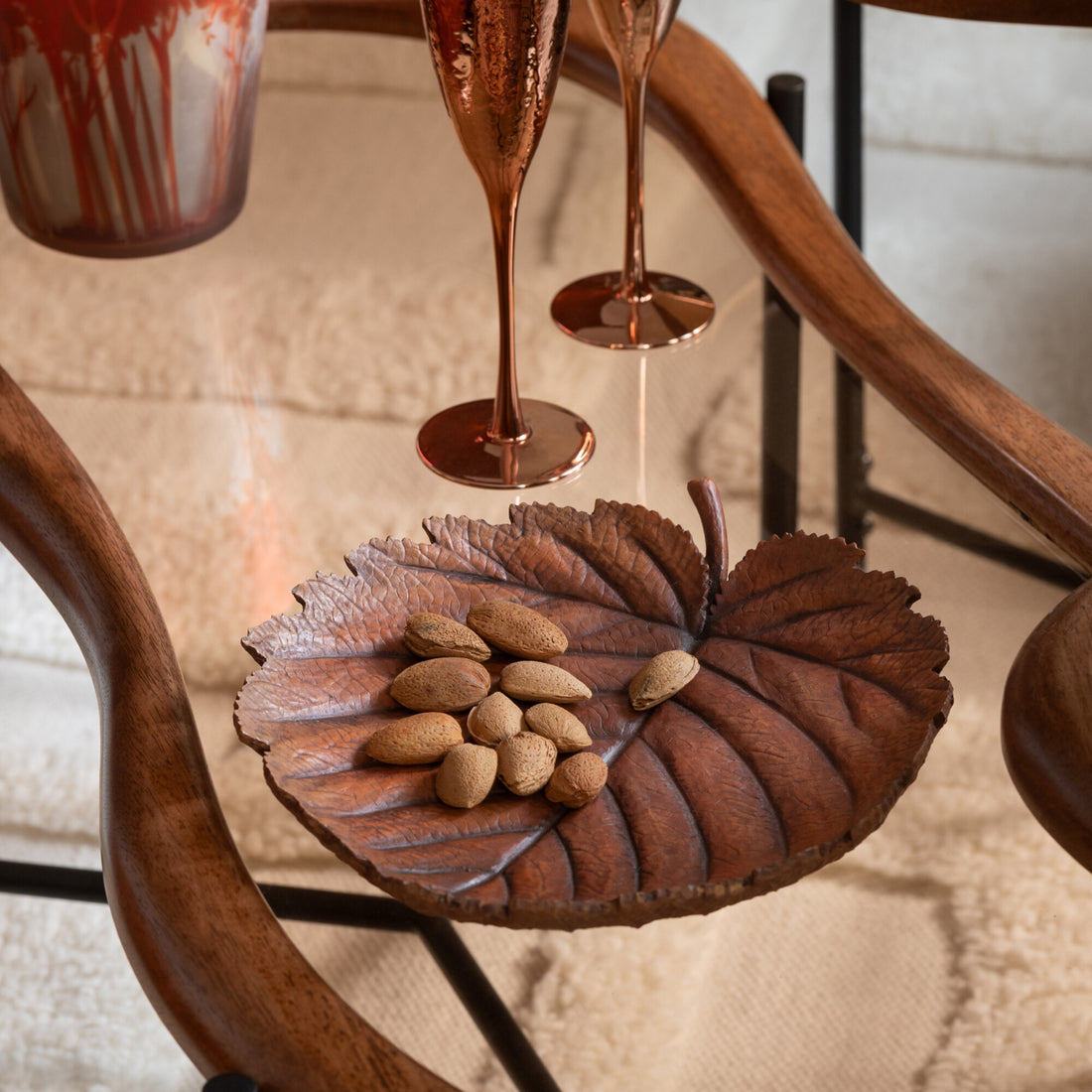 Decoratief Plateau Plat Blad Kalk Ecru J-Line