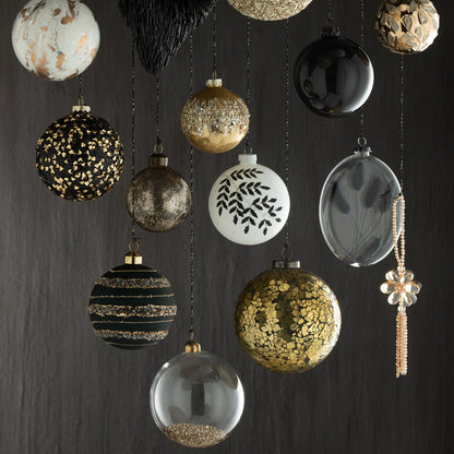 Doos Van 6 Kerstballen Glitter Binnen Glas Bruin J-Line