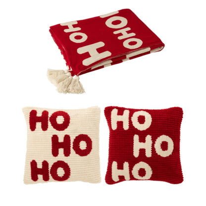 Kerst Set Plaid &amp; Kerstkussens HoHoHo Rood/Wit J-Line