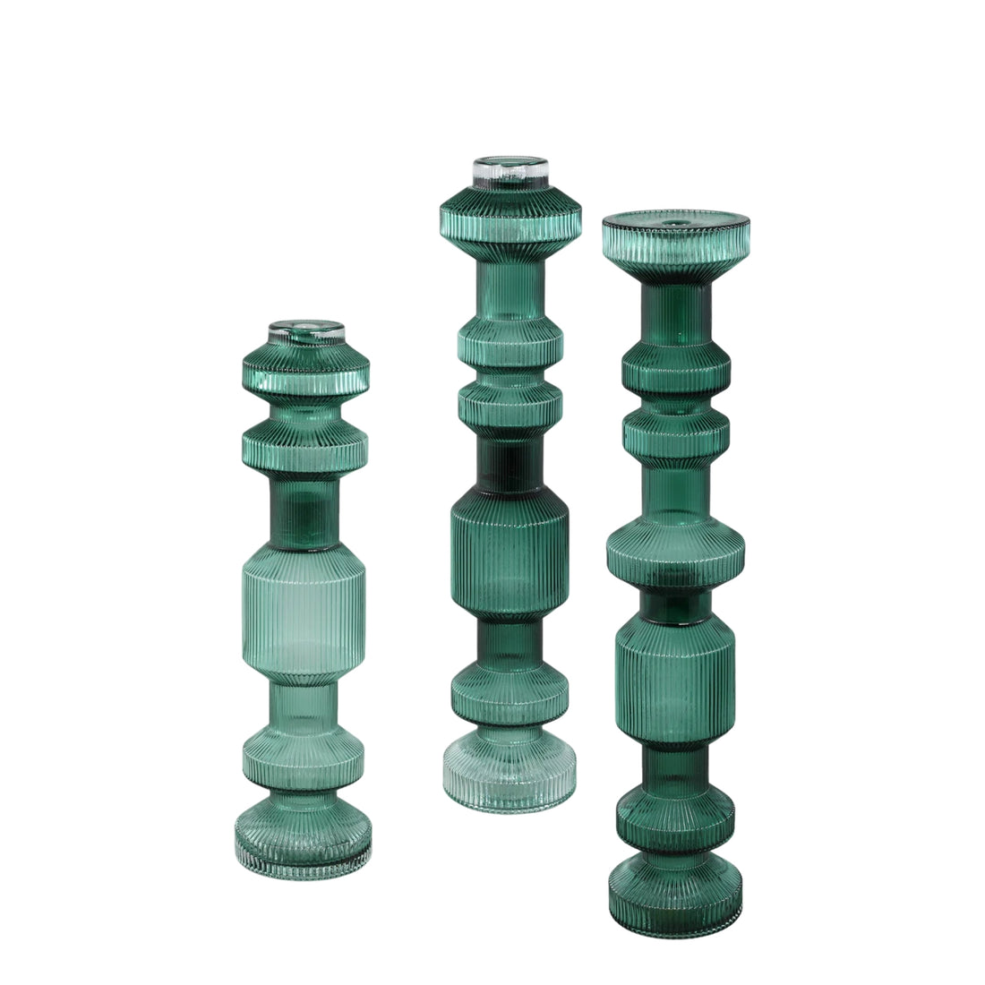 Galinda Donkergroene Geribbelde Glazen Kandelaar PTMD Set van 3