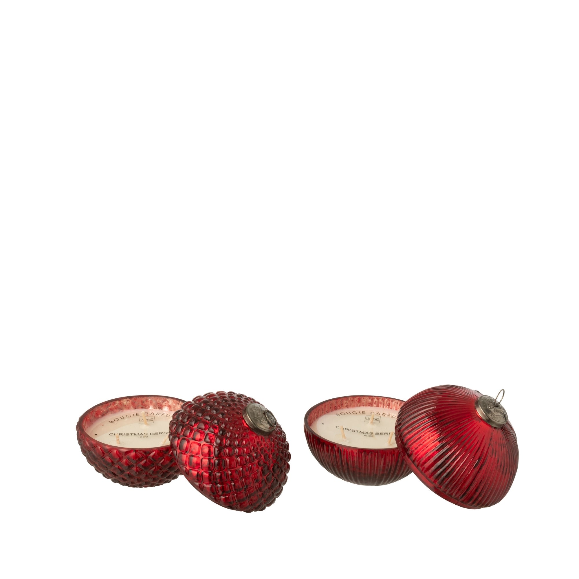 Geurkaars Kerstbal Glas Kerstrood Small Set van 2 J-Line