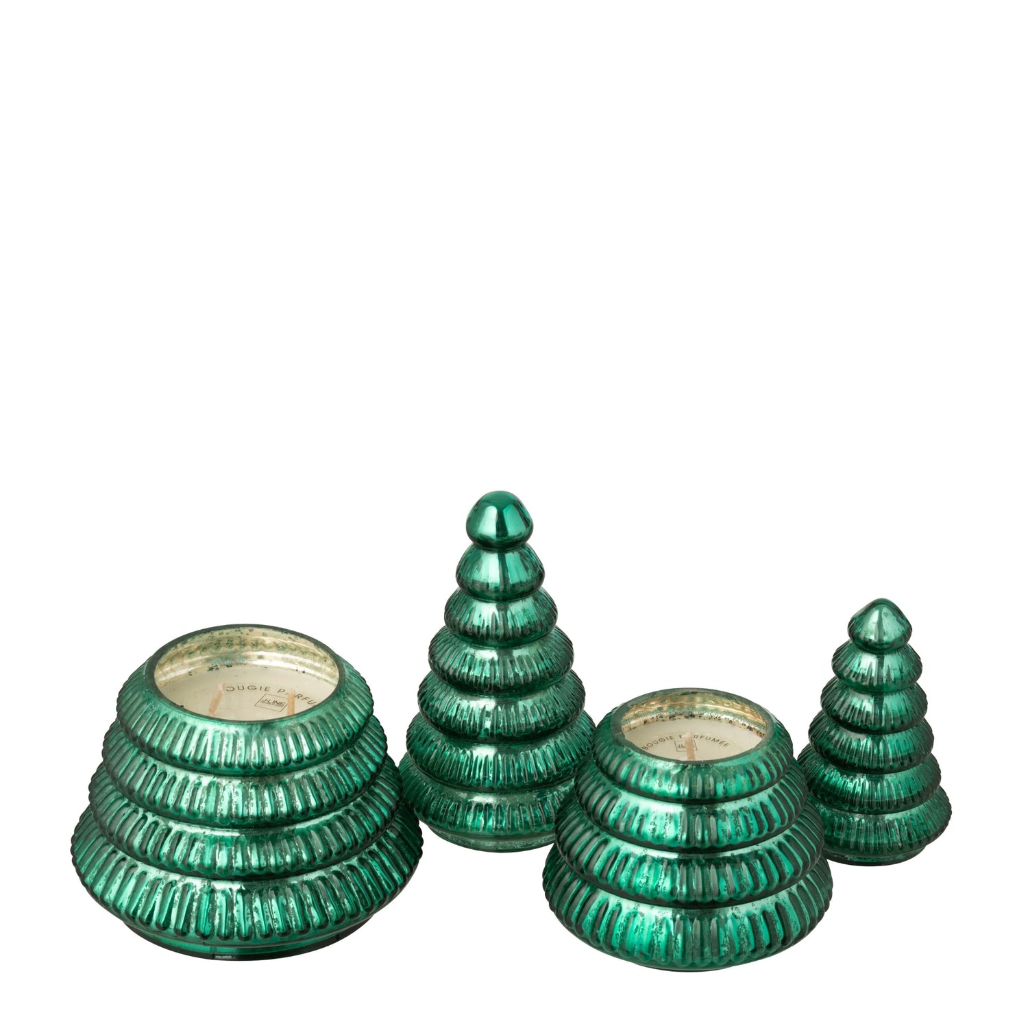 Geurkaars Kerstboom Glas Groen J-Line Set van 2