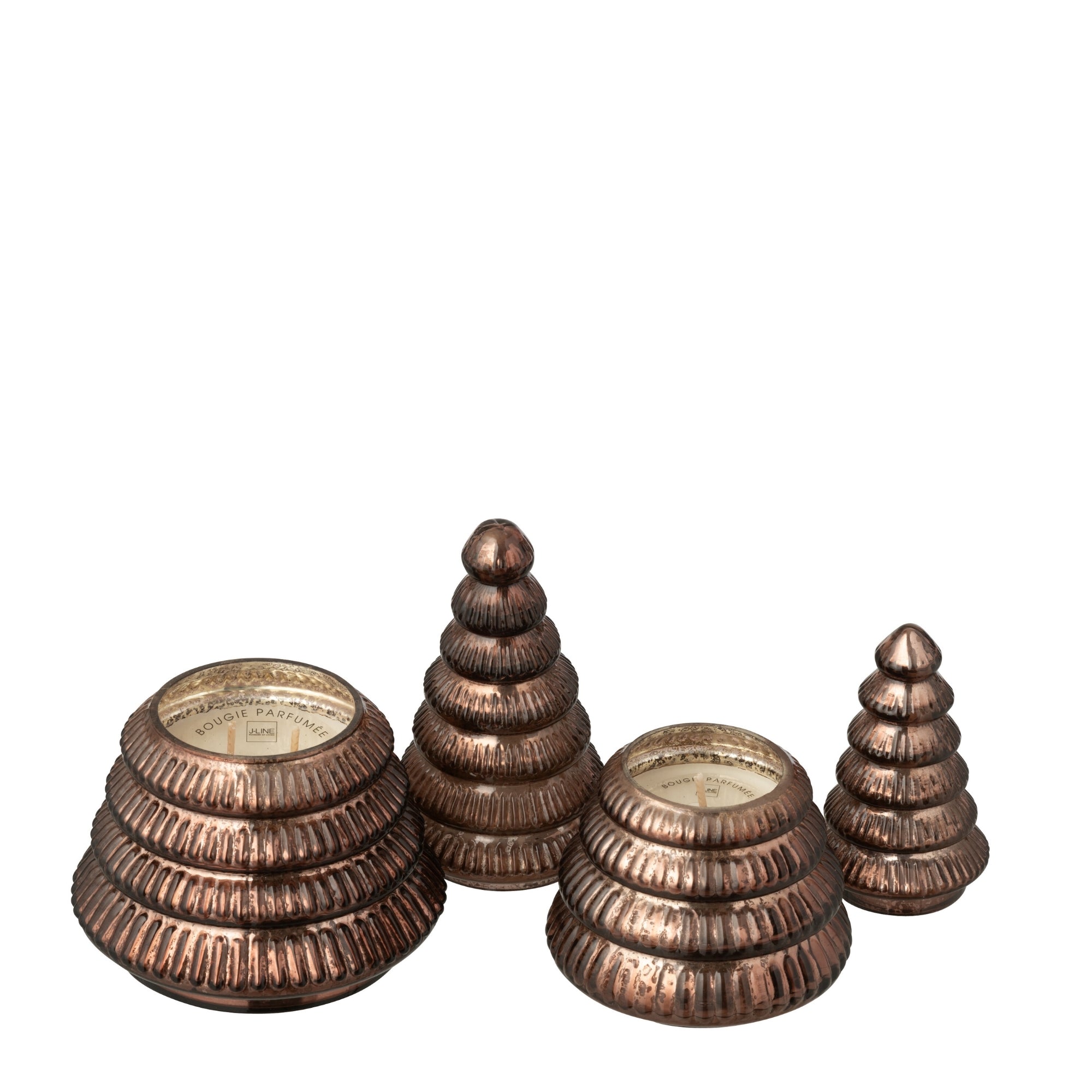 Geurkaars Kerstboom Glas Bruin J-Line Set van 2