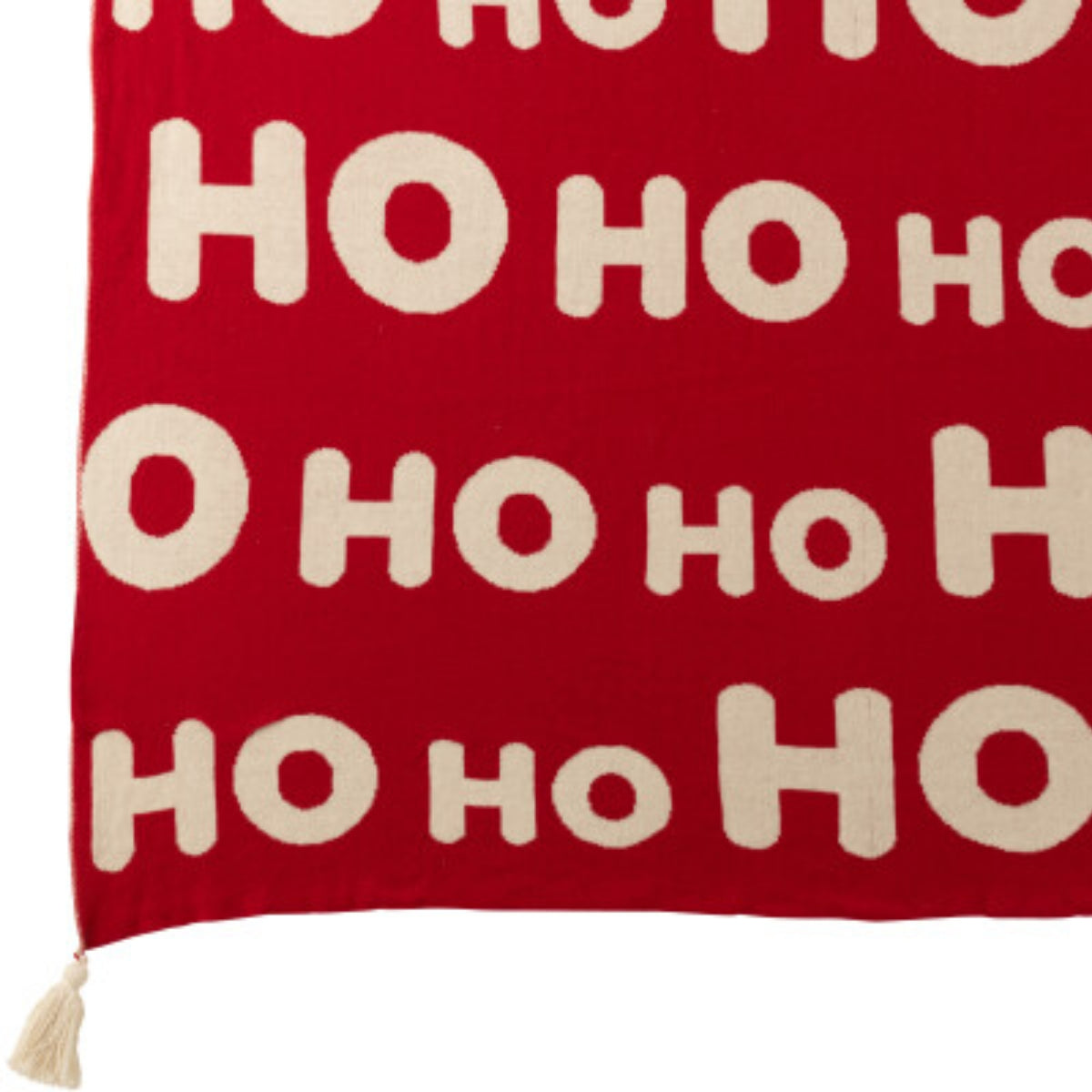 Kerst Set Plaid &amp; Kerstkussens HoHoHo Rood/Wit J-Line