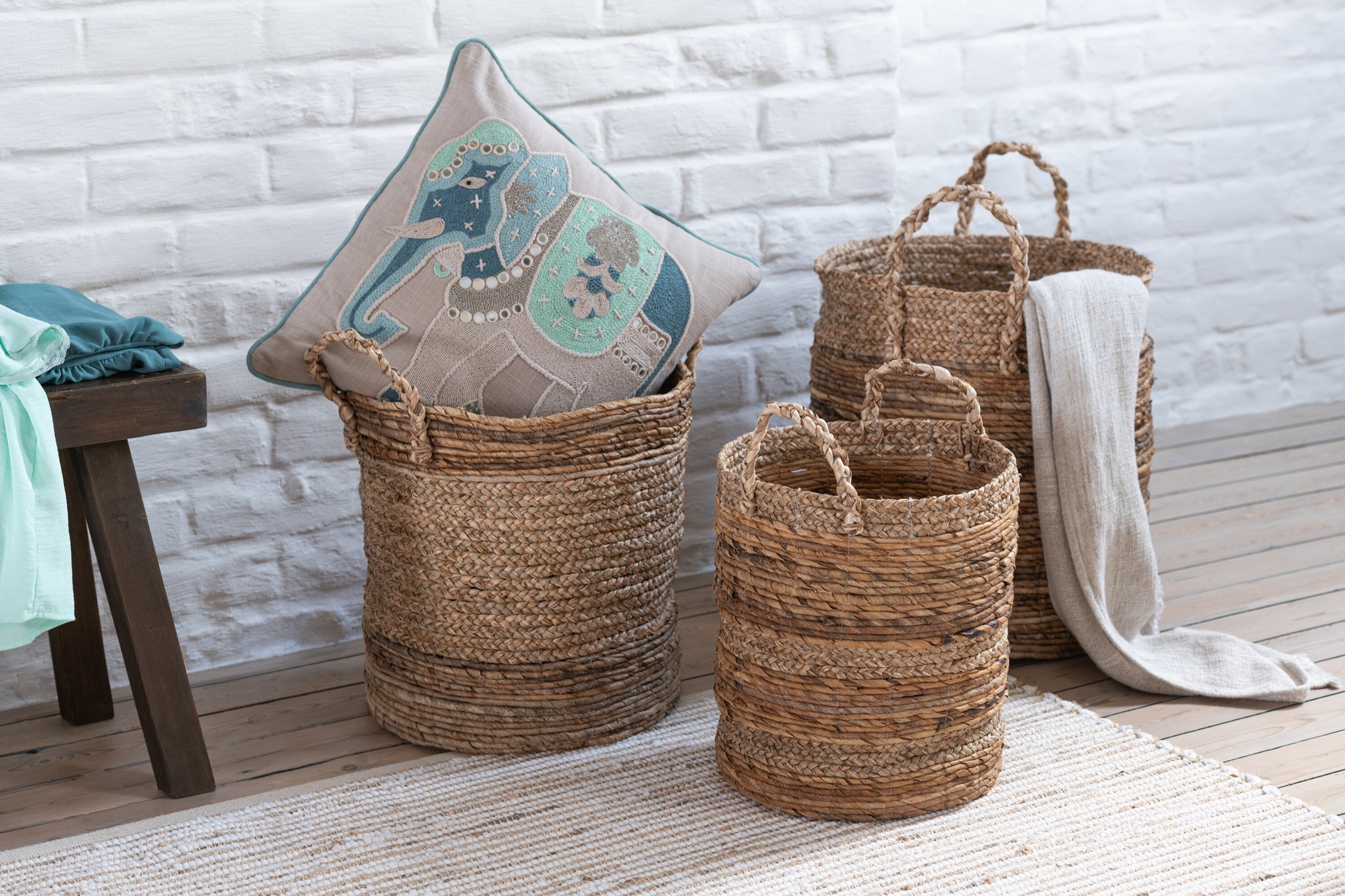 Manden Lucie Raffia Naturel Set van 3 J-Line