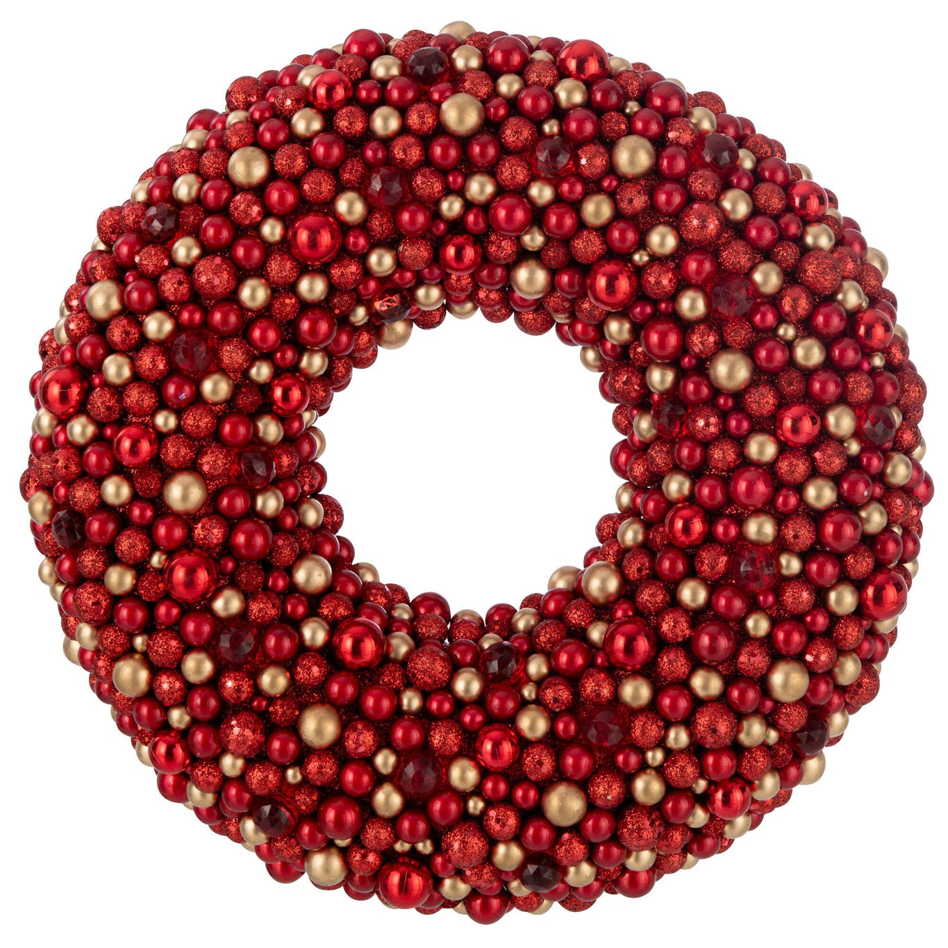 Krans Rond Balletjes Plastiek Rood/Goud Ø50cm J-Line