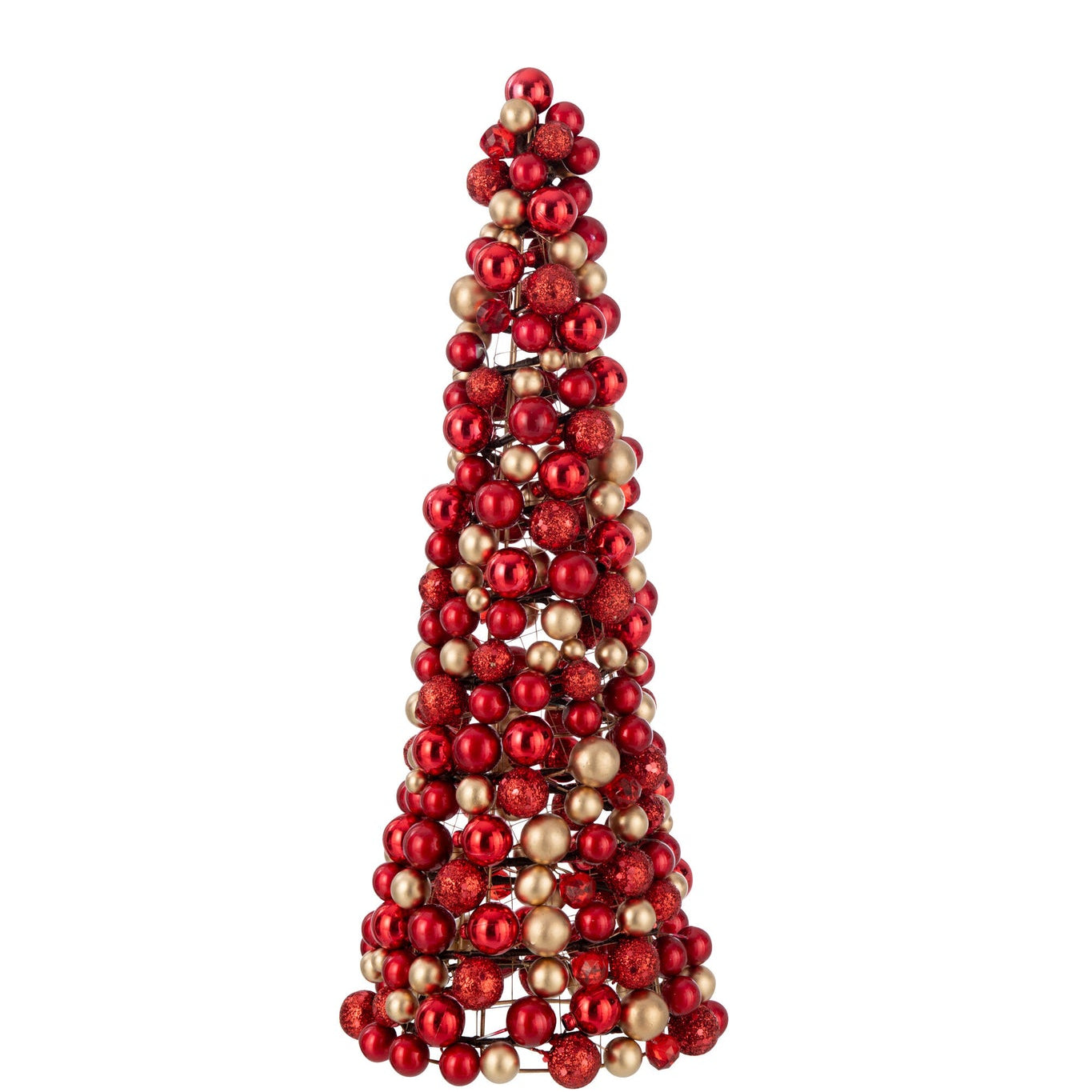 Kegel Deco Balletjes Plastiek Rood/Goud Small H45cm J-Line