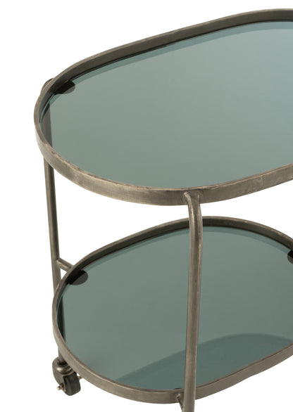 Serveerkar Ovaal 2niv Ijzer/Glas Grijs J-Line