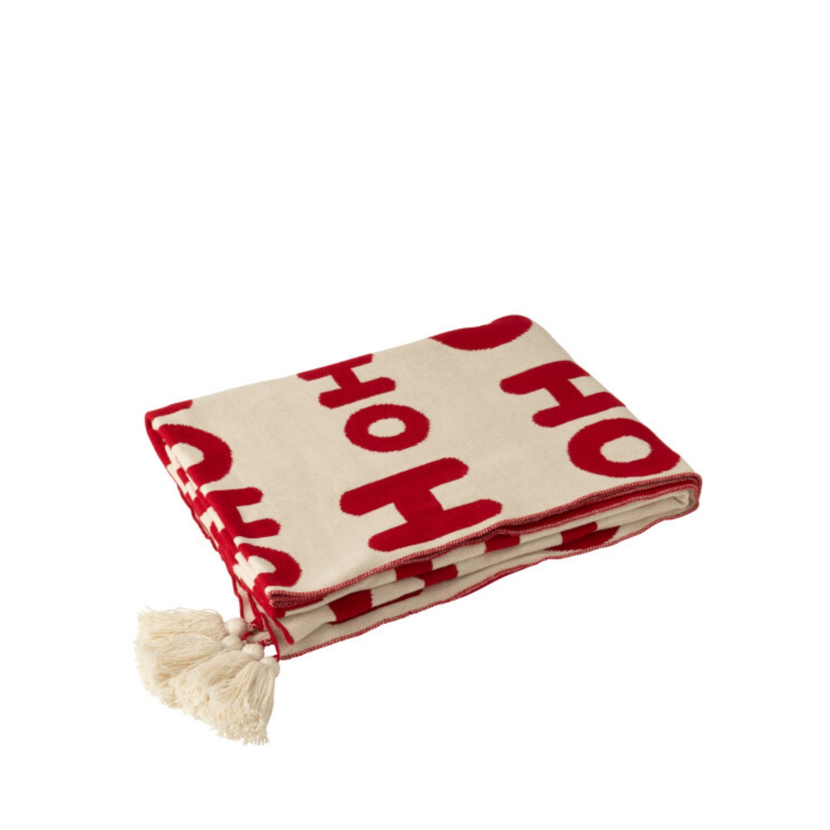 Kerst Set Plaid &amp; Kerstkussens HoHoHo Rood/Wit J-Line