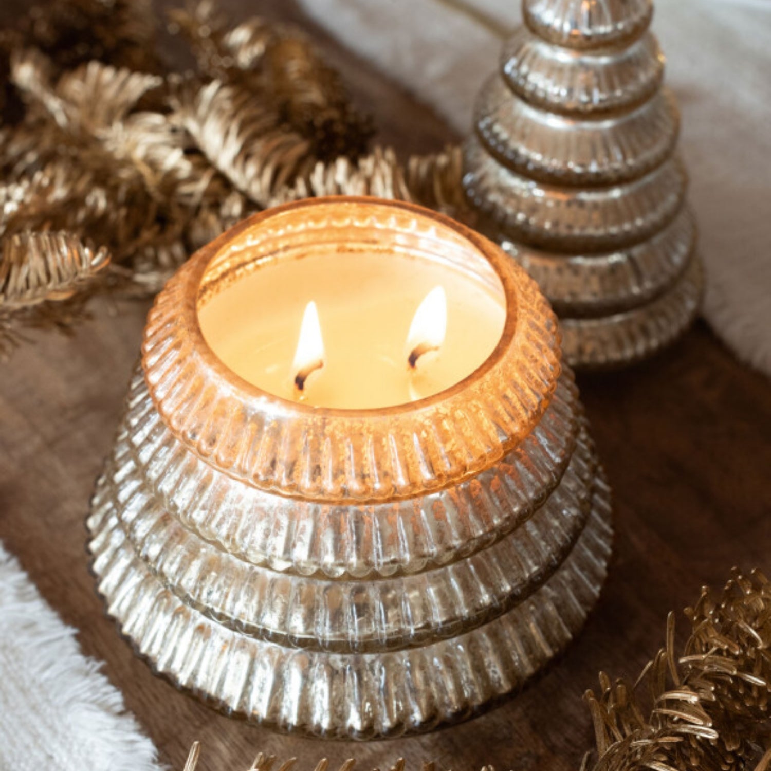 Geurkaars Kerstboom Glas Goud J-Line Set van 2
