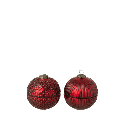 Geurkaars Kerstbal Glas Kerstrood Small Set van 2 J-Line
