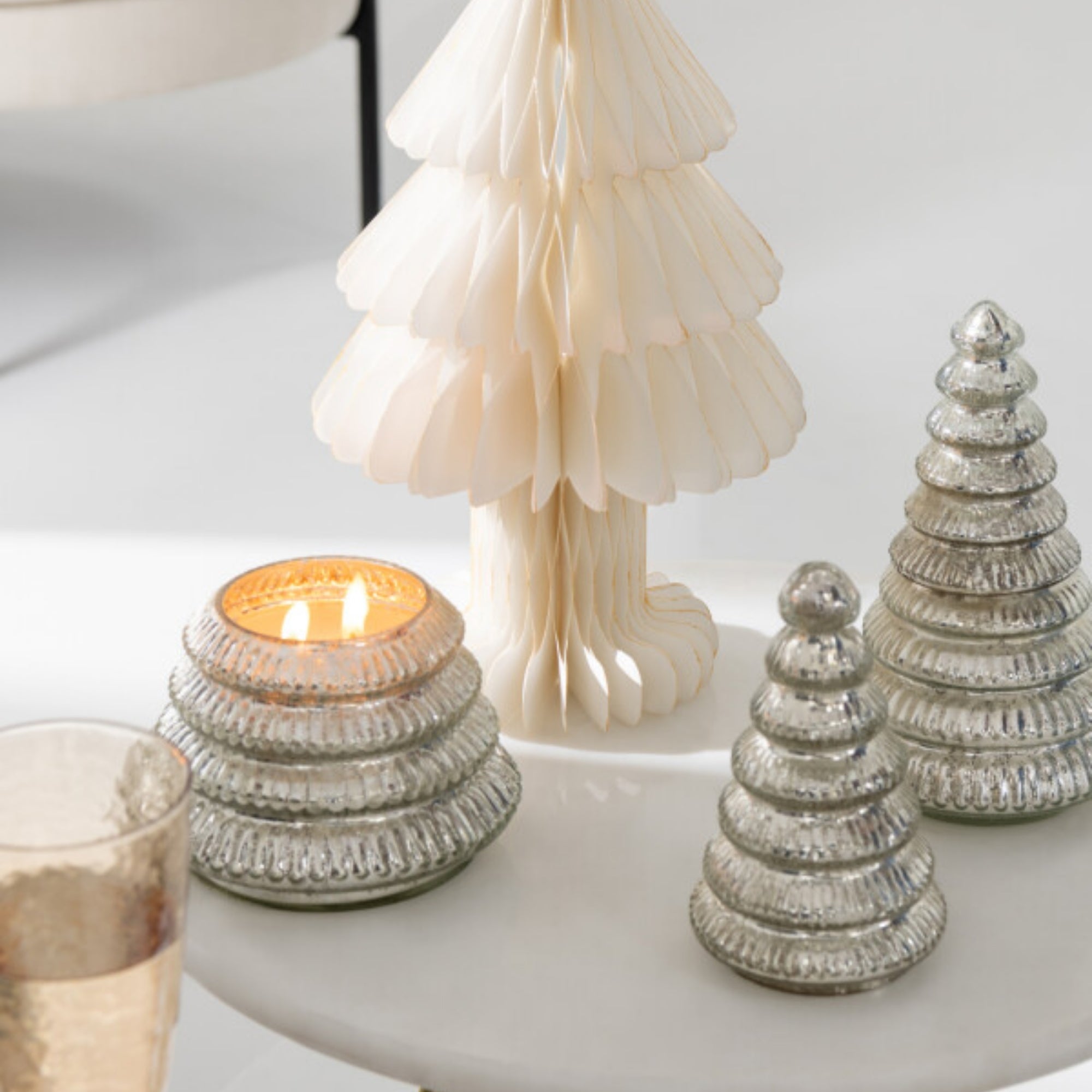 Geurkaars Kerstboom Glas Zilver J-Line Set van 2