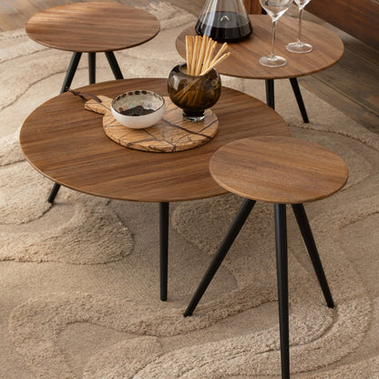 Set Van 4 Bijzettafel Rond Gerecycleerd Teak Naturel J-Line