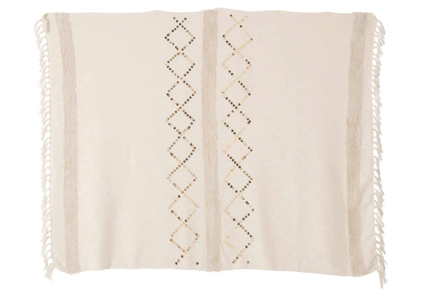 Plaid Diamanten + Franjes Katoen/Pailletten Wit/Goud
