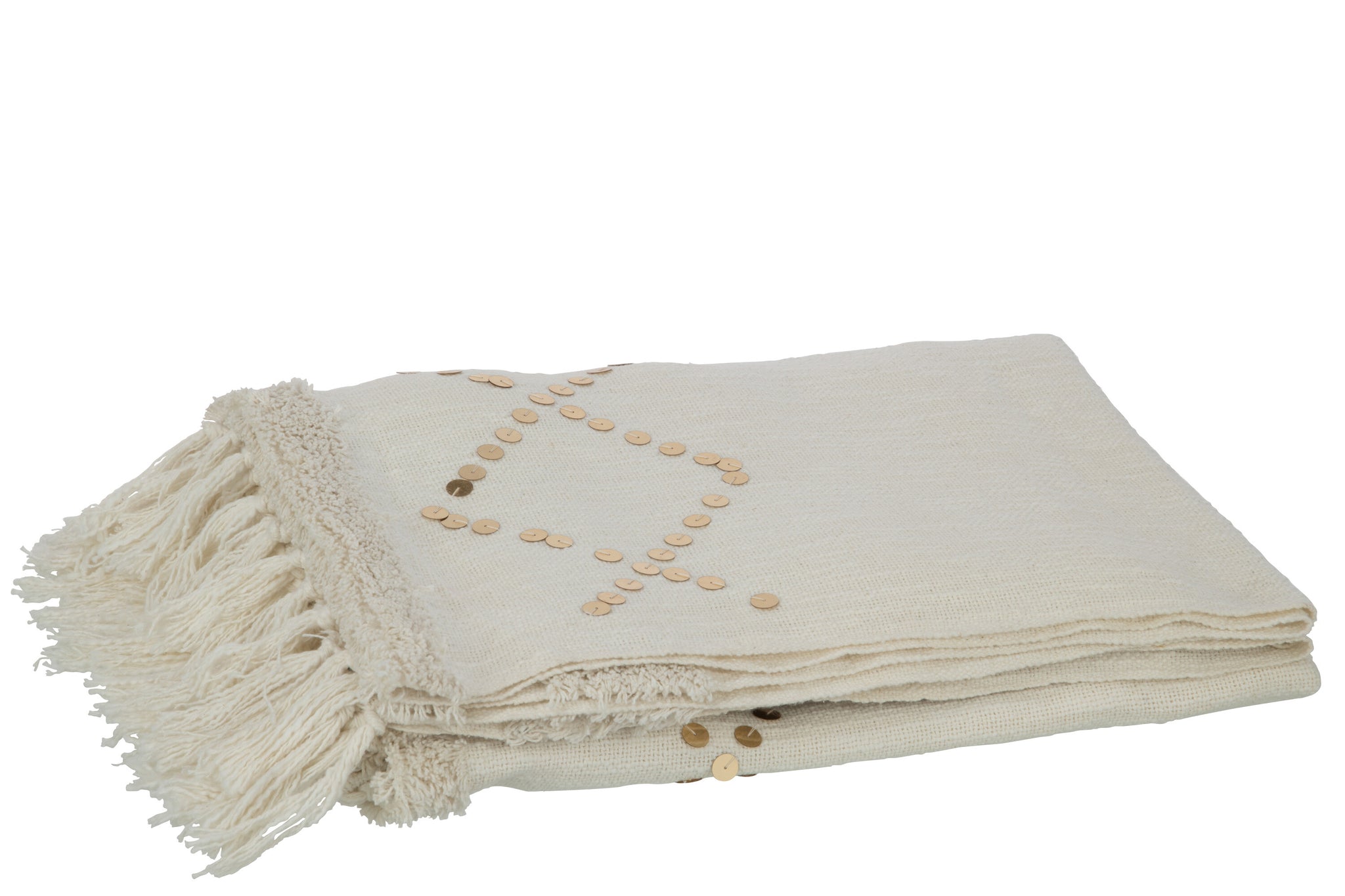 Plaid Diamanten + Franjes Katoen/Pailletten Wit/Goud