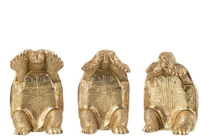 Schildpad Zien/Horen/Zwijgen Resin Goud Set van 3 J-Line