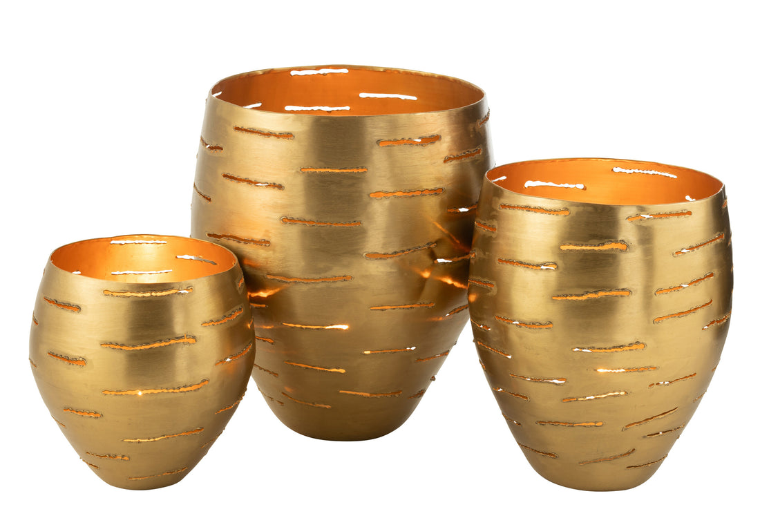Set Van 3 Windlichten Metaal Goud J-Line