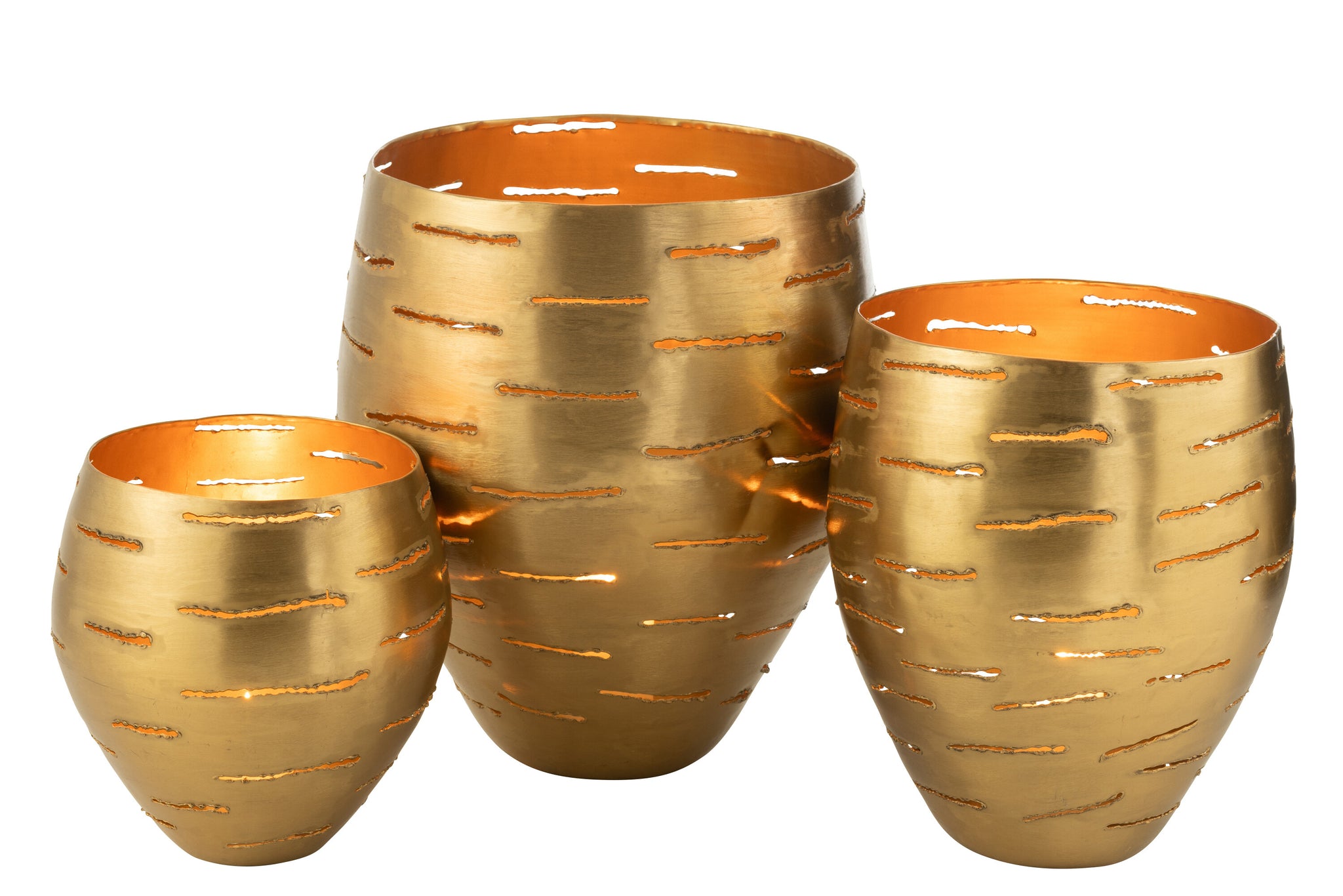 Set Van 3 Windlichten Metaal Goud J-Line