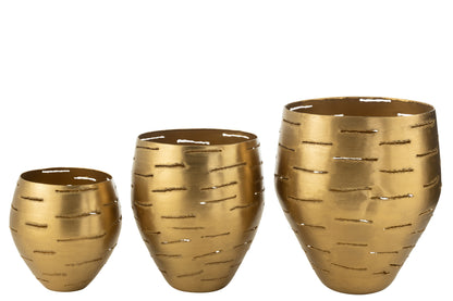 Set Van 3 Windlichten Metaal Goud J-Line