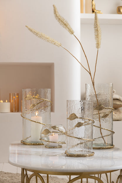 Vaas Blad Schaal Glas/Ijzer Transparant/Goud