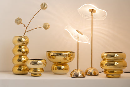 Windlicht Op Voet Afgerond Glas Goud J-Line