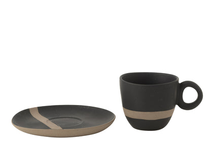Kopje + Schotel Keramiek Zwart/Taupe J-Line