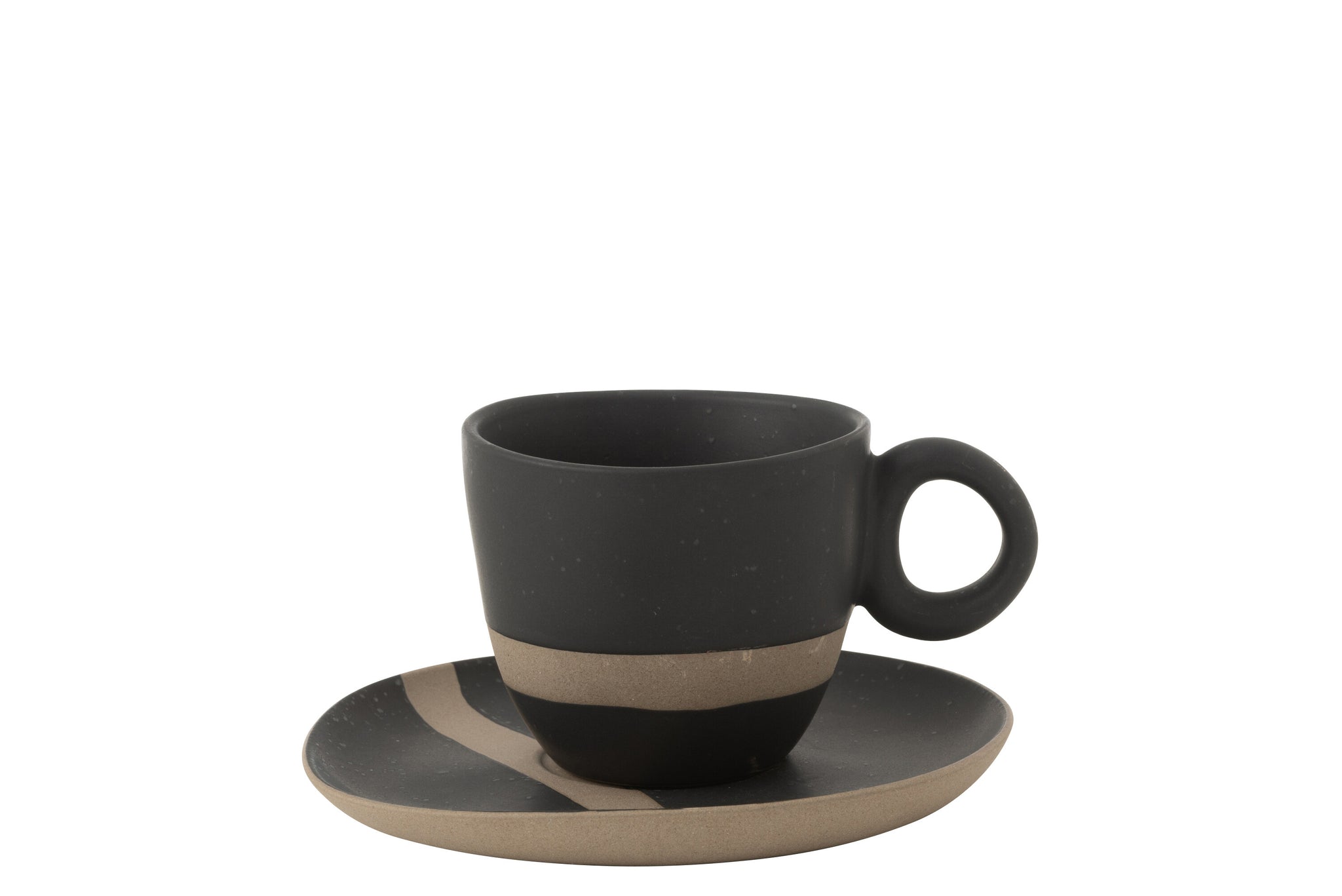 Kopje + Schotel Keramiek Zwart/Taupe J-Line