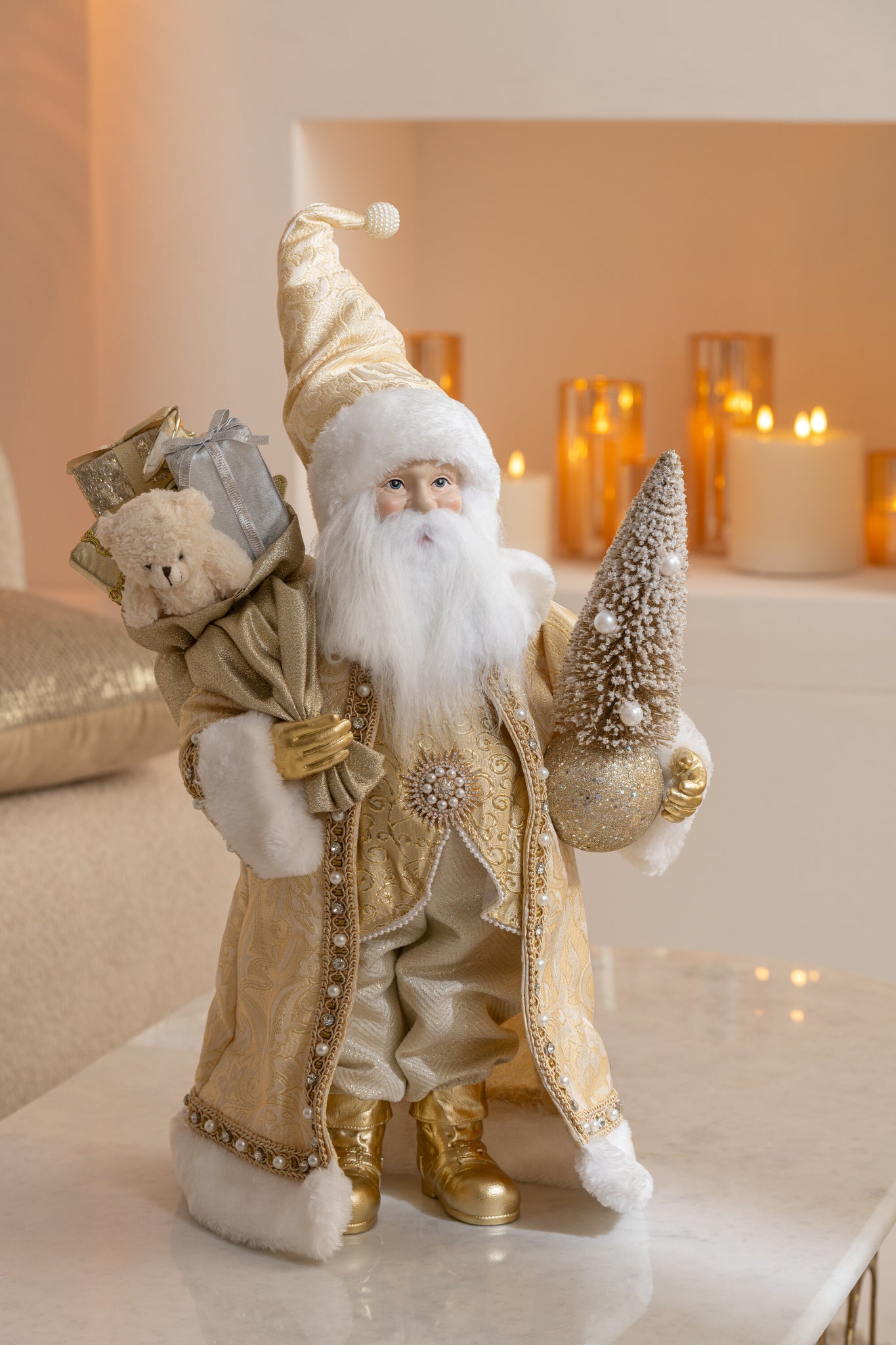 Kerstman Deco Resine/Textiel Goud H50cm J-Line