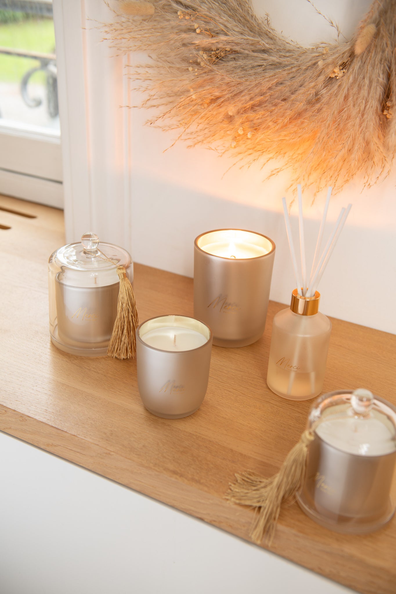 Geurkaars Merci Beige Small 35uur