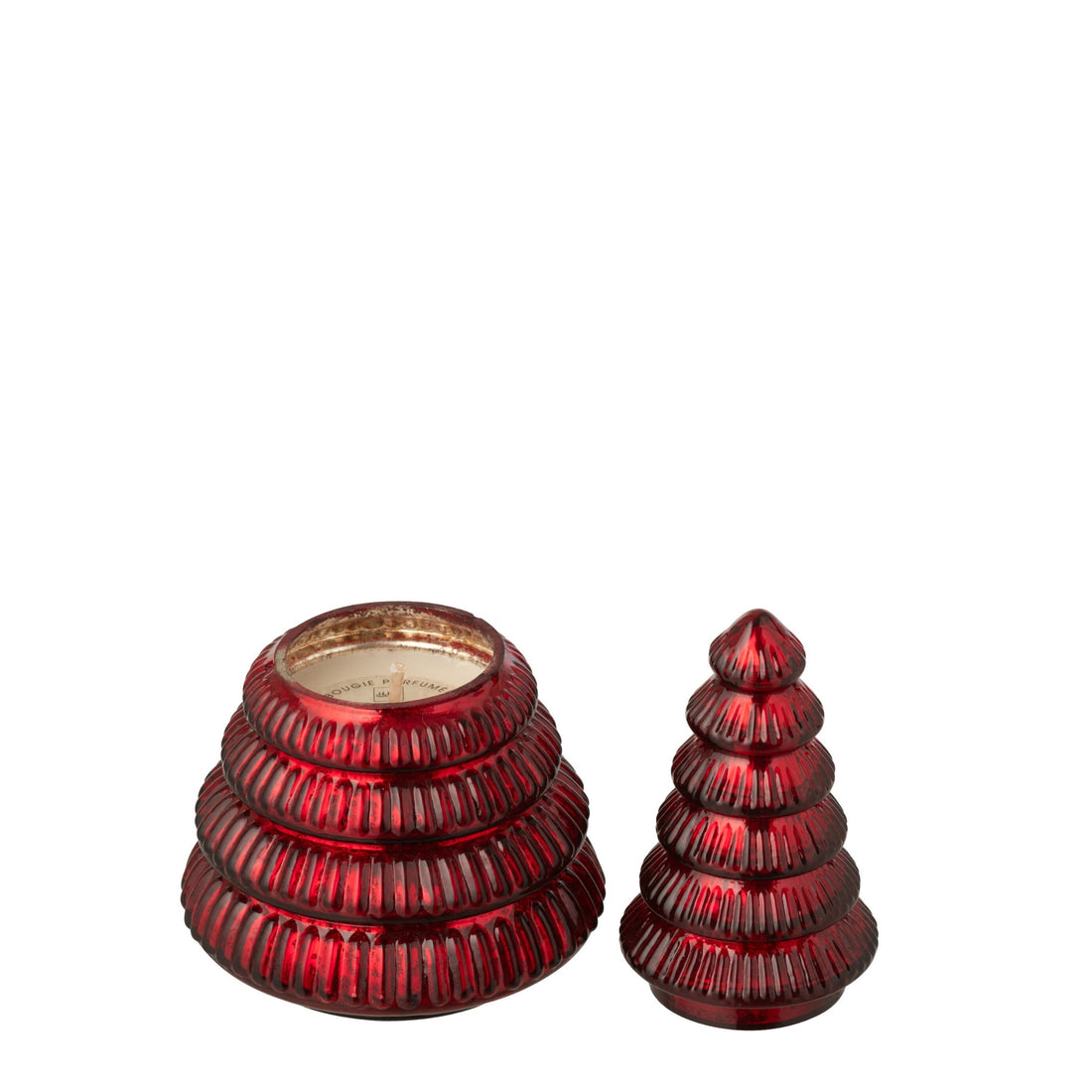 Geurkaars Boom Geribbeld Glas Kerstrood Small J-Line