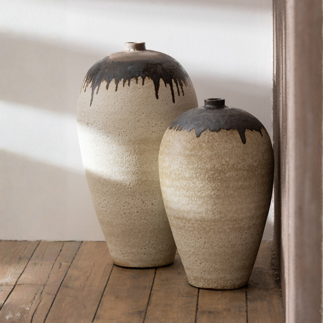 Vaas Lombok Keramiek Beige/Bruin Small Ø36xH56cm J-Line