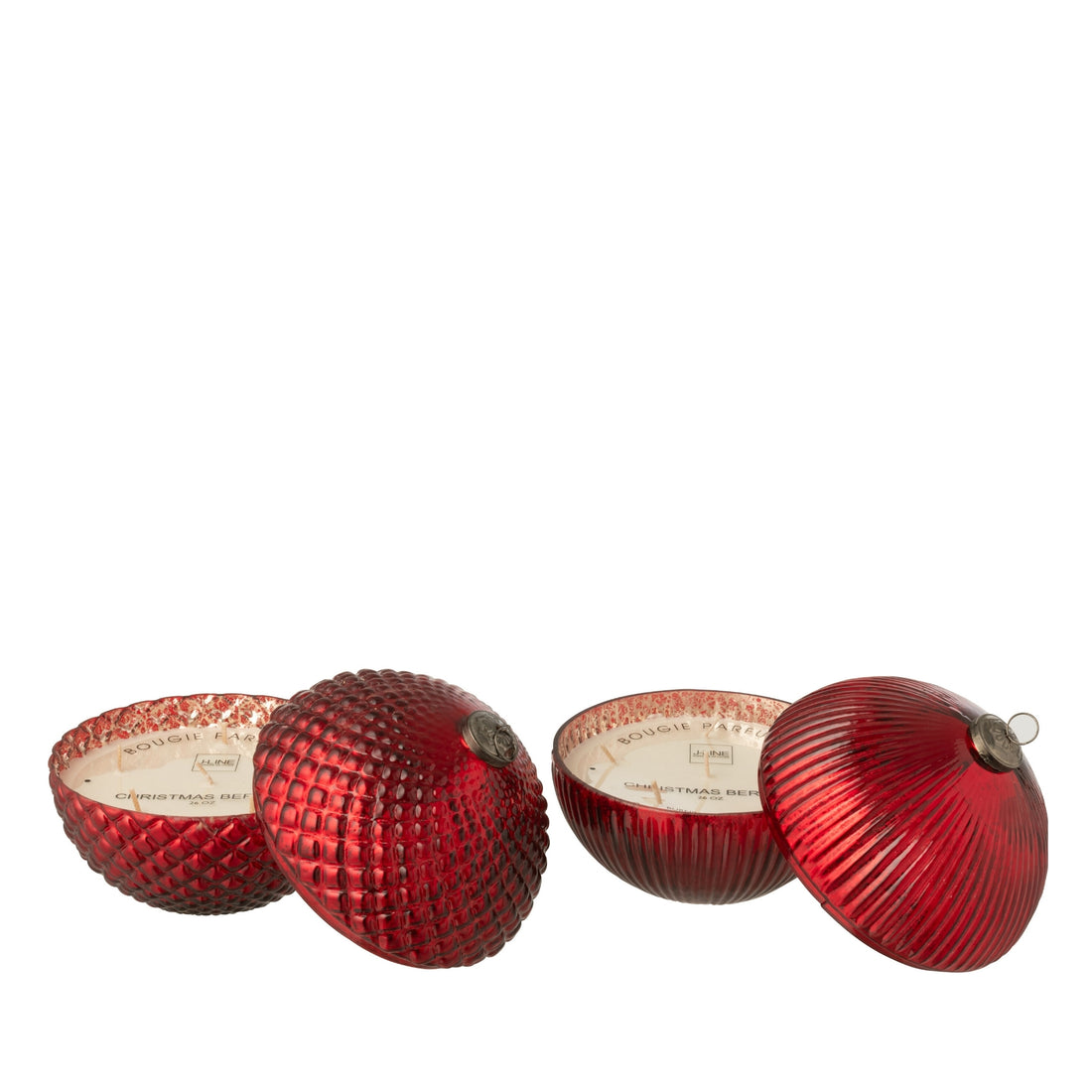 Geurkaars Kerstbal Glas Kerstrood Large J-Line Set van 2