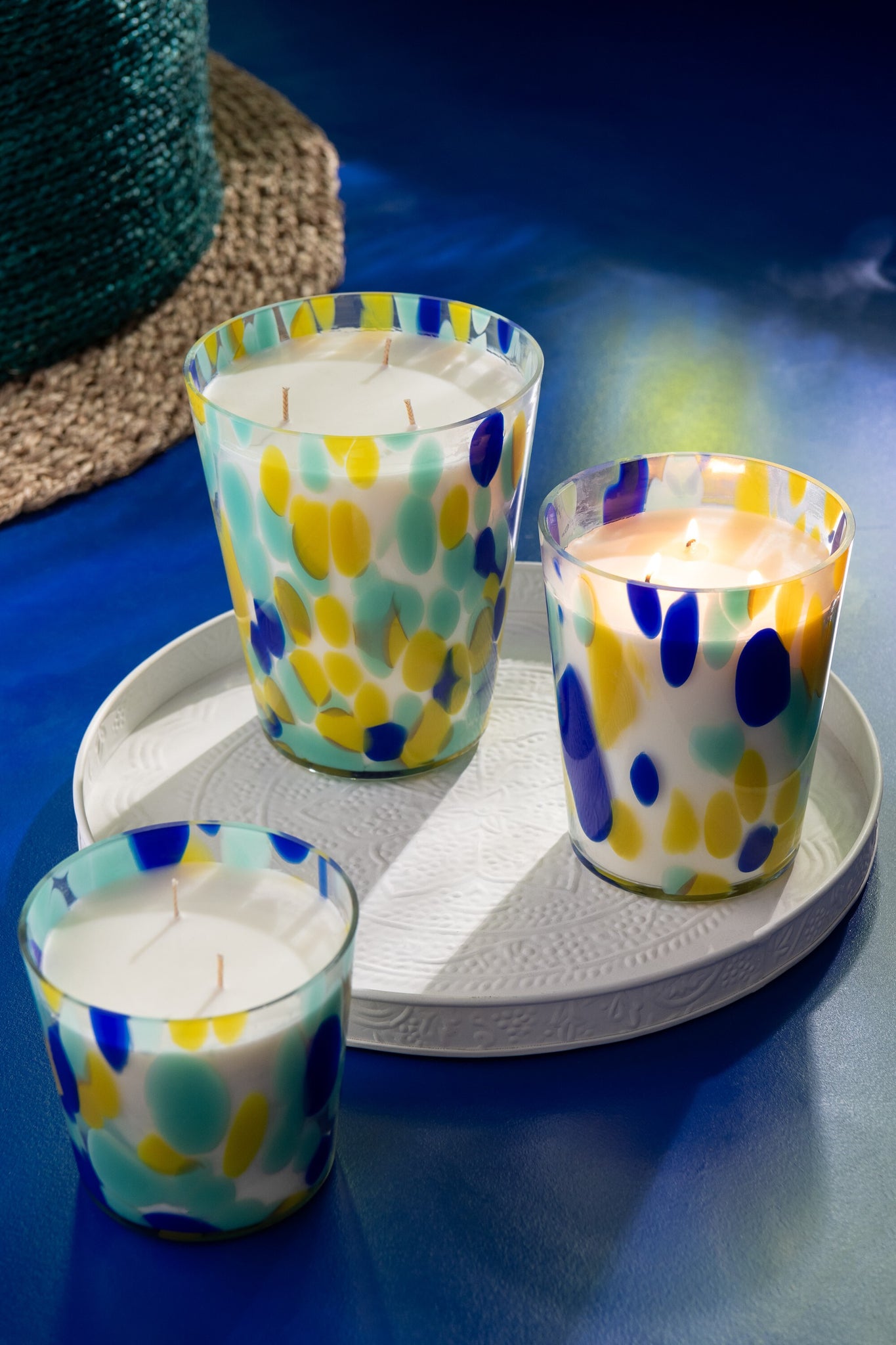 Scented Candle Noa Blue/Yellow Large - 95Hours