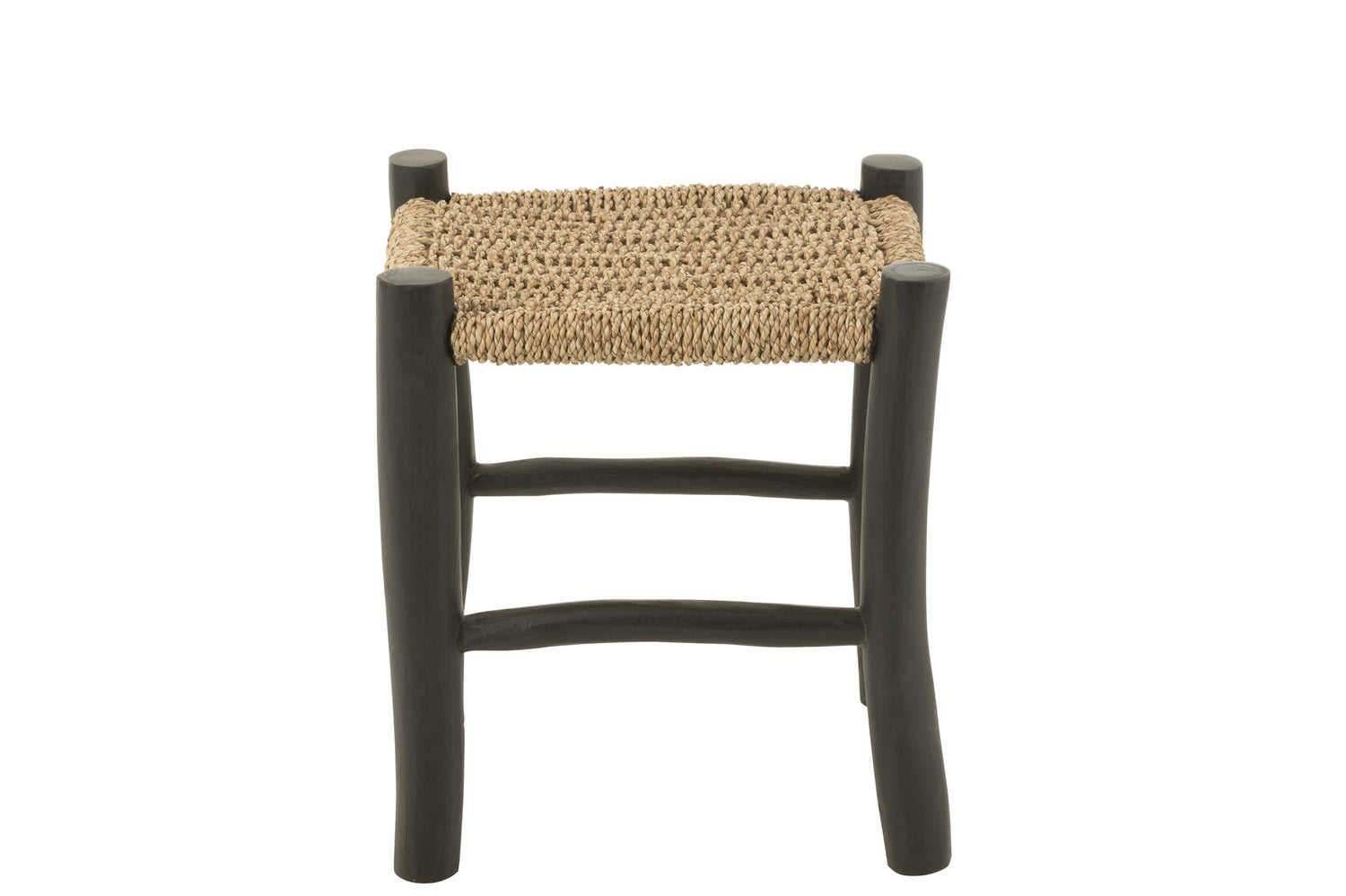 Kruk Vierkant Teak Hout/Zeegras Zwart/Naturel