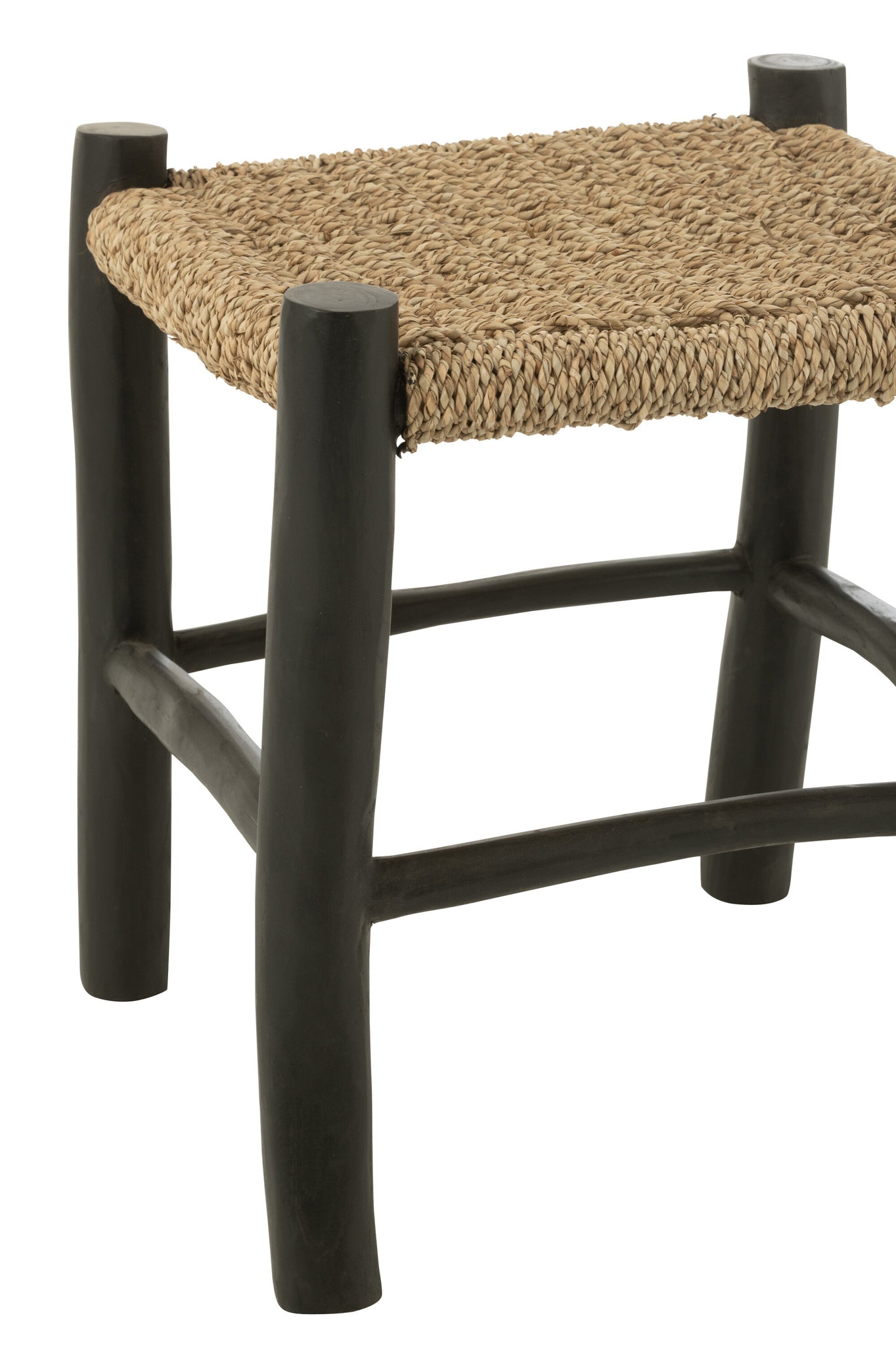 Kruk Vierkant Teak Hout/Zeegras Zwart/Naturel