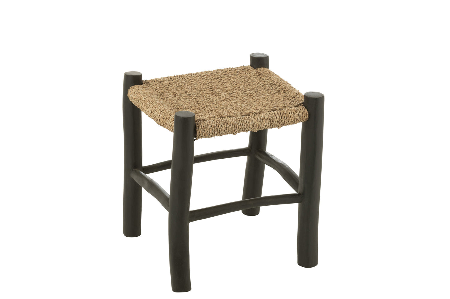 Kruk Vierkant Teak Hout/Zeegras Zwart/Naturel