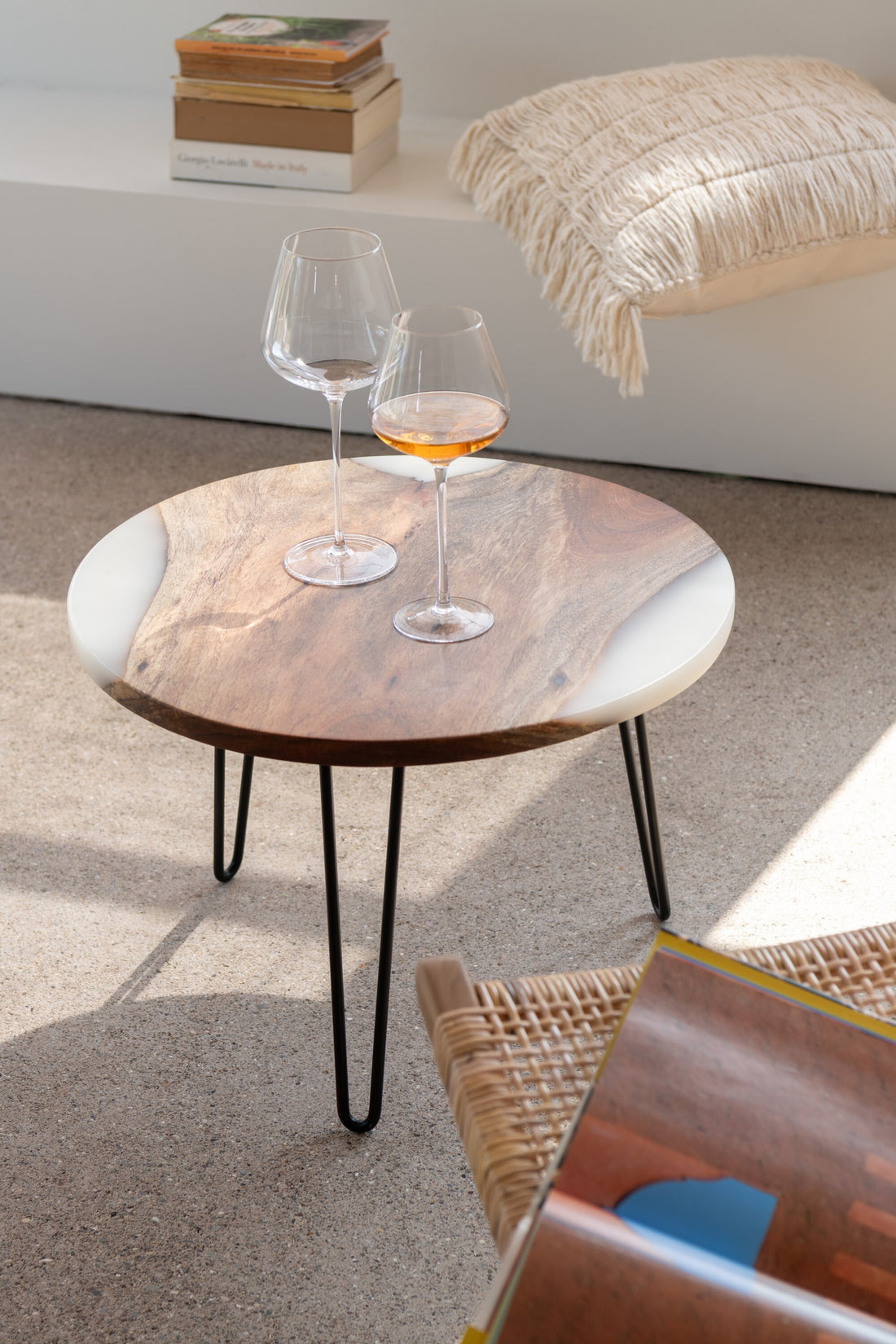 Ronde Bijzettafel Ø54cm Acaciahout Naturel/Wit J-Line