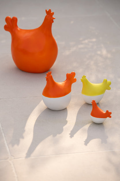 Hanen Polyresin Wit/Oranje Set van 3