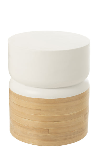 Bijzettafel Rond Bamboe Wit/Naturel