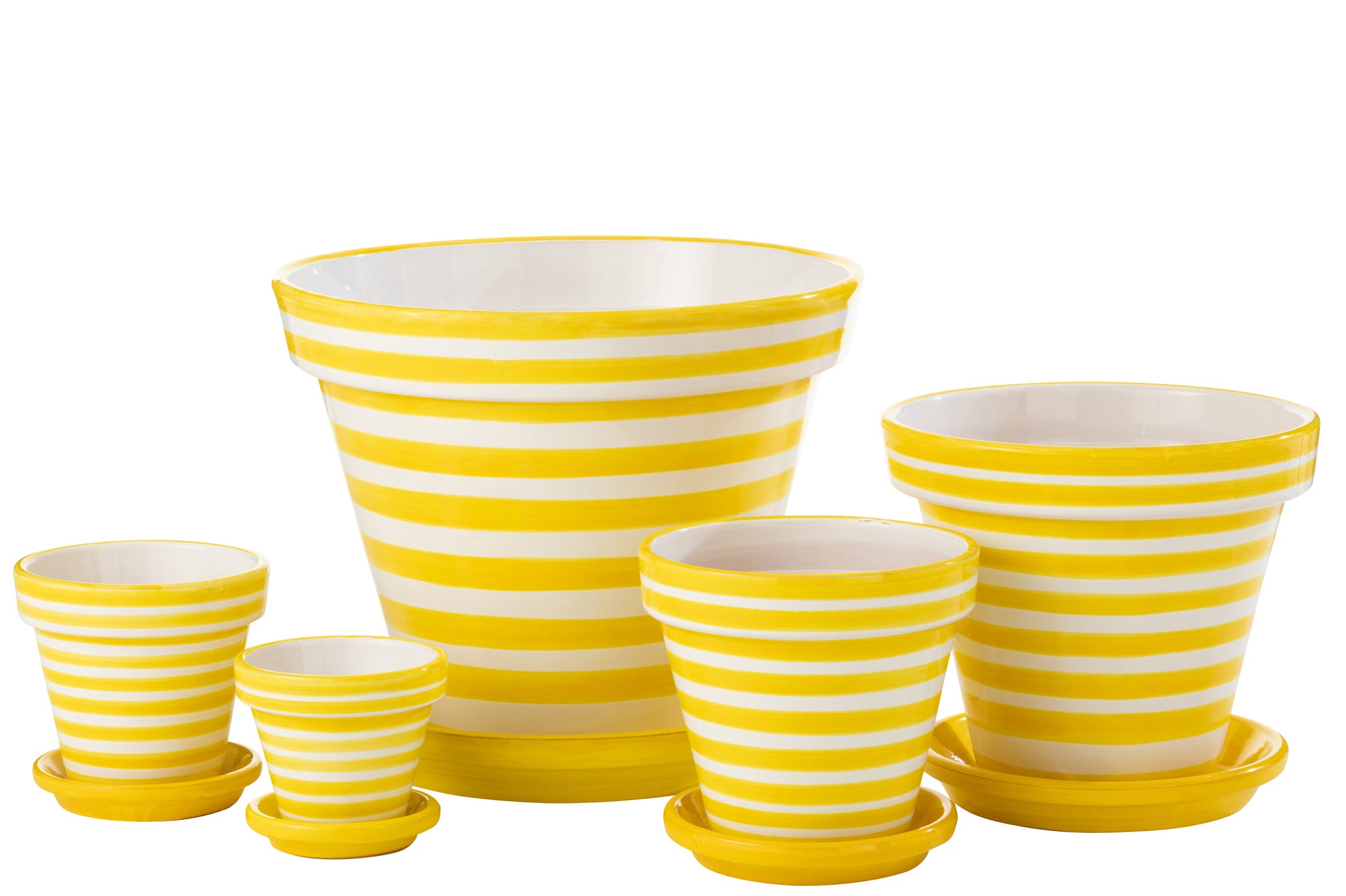 Flowerpot+Plate Granada Stripes Handmade+Painted Ceramic Yellow Extra Large
