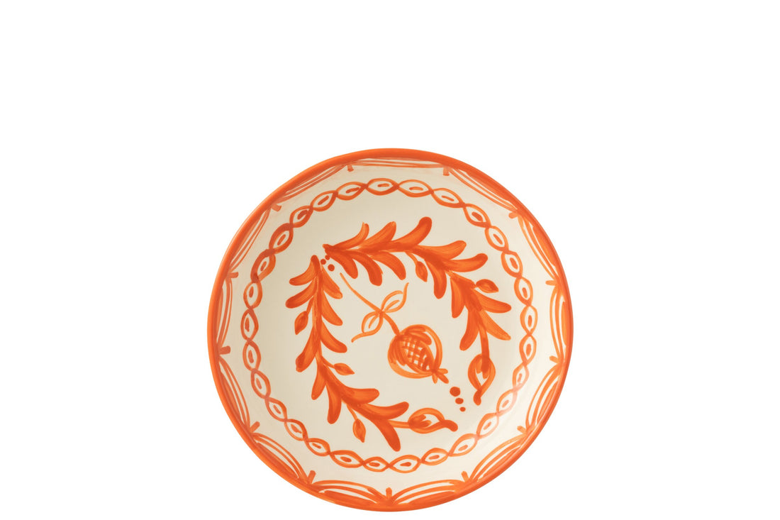 Grote Lage Kom Granada Motief Oranje/Wit Keramiek J-Line