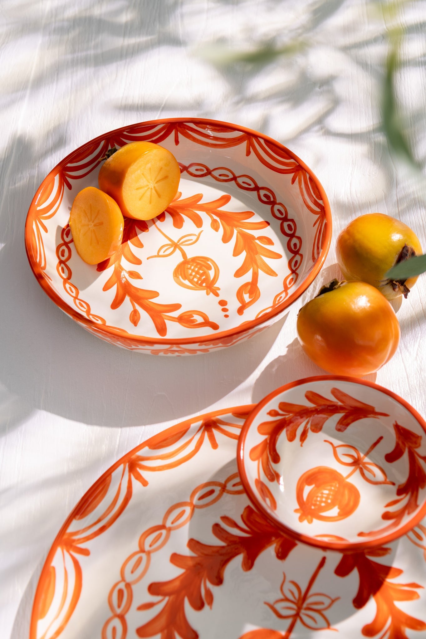 Kleine Hoge Kom Granada Motief Oranje/Wit Keramiek J-Line