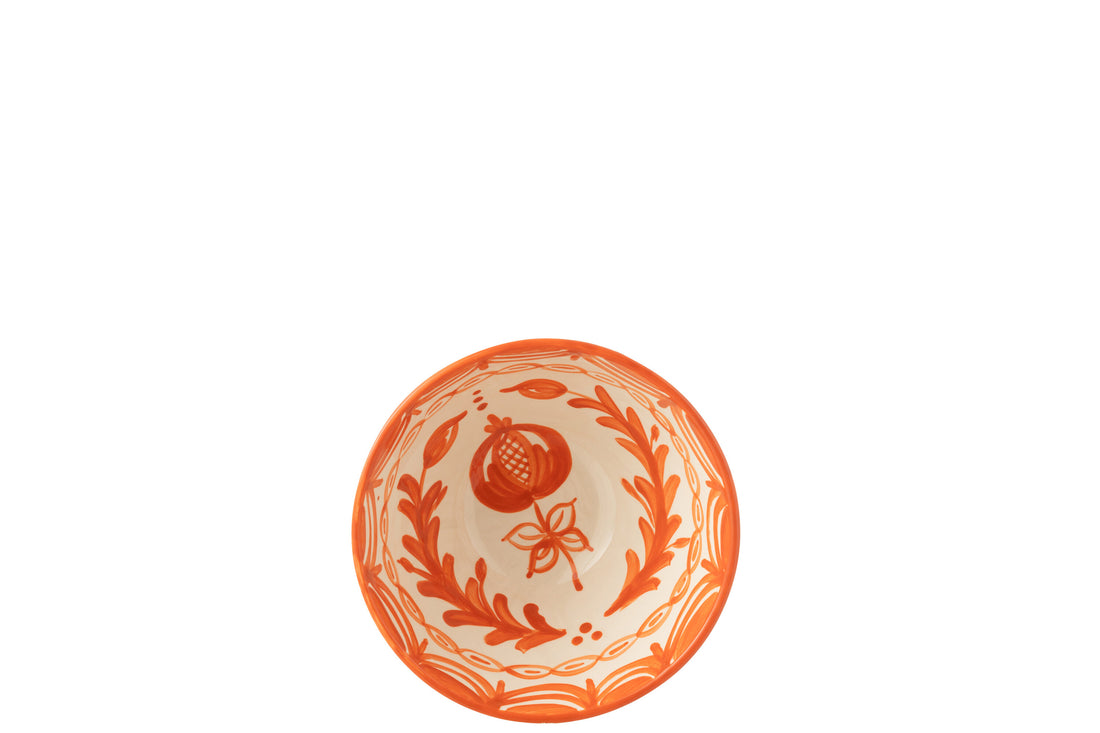 Medium Hoge Kom Granada Motief Oranje/Wit Keramiek J-Line