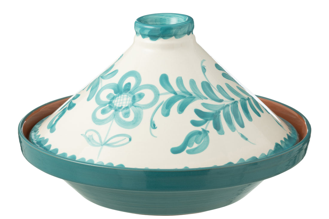 Tagine Granada Motief Aqua/Wit Keramiek J-Line