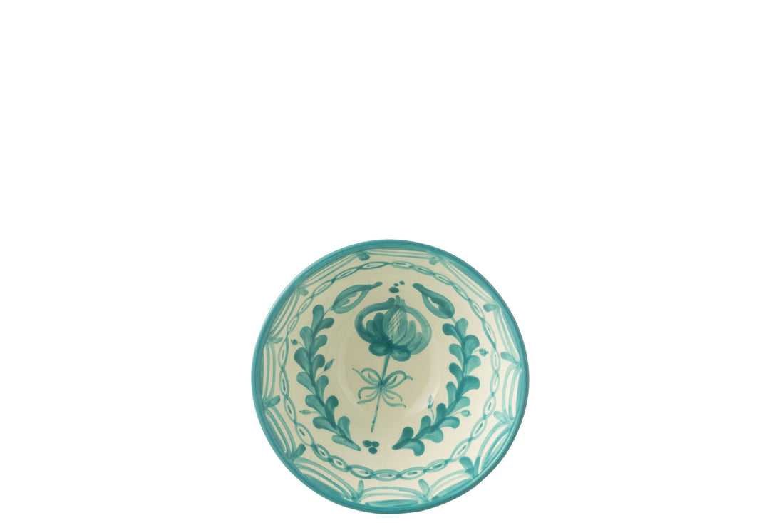 Medium Hoge Kom Granada Motief Aqua/Wit Keramiek J-Line