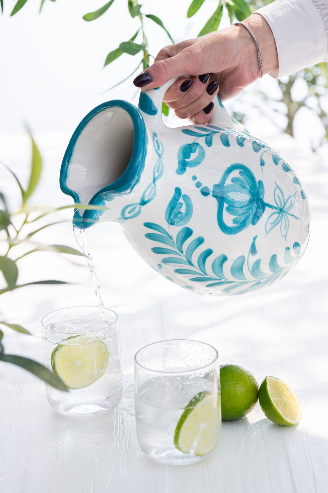Grote Kan Granada Motief Aqua/Wit Keramiek J-Line