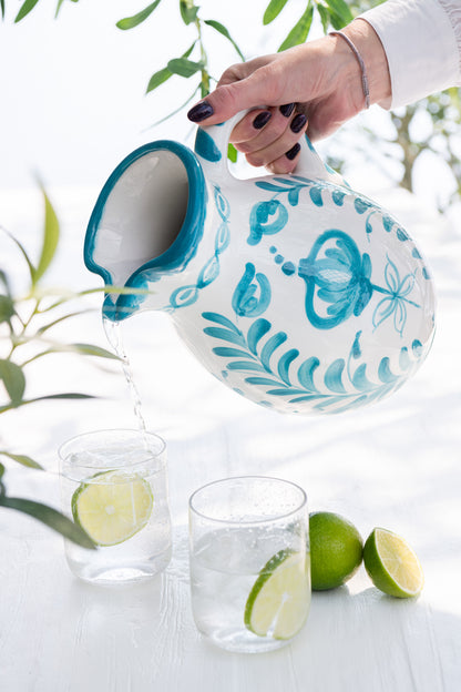 Grote Kan Granada Motief Aqua/Wit Keramiek J-Line